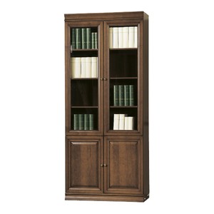 Librería de Madera Maciza Marrón con 2 Puertas de Cristal y 2 de Madera Librería de Madera Maciza Marrón con 2 Puertas de Cristal y 2 de Madera