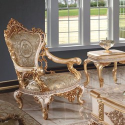 Luxus Barock Sessel Grau Weiß Braun Gold