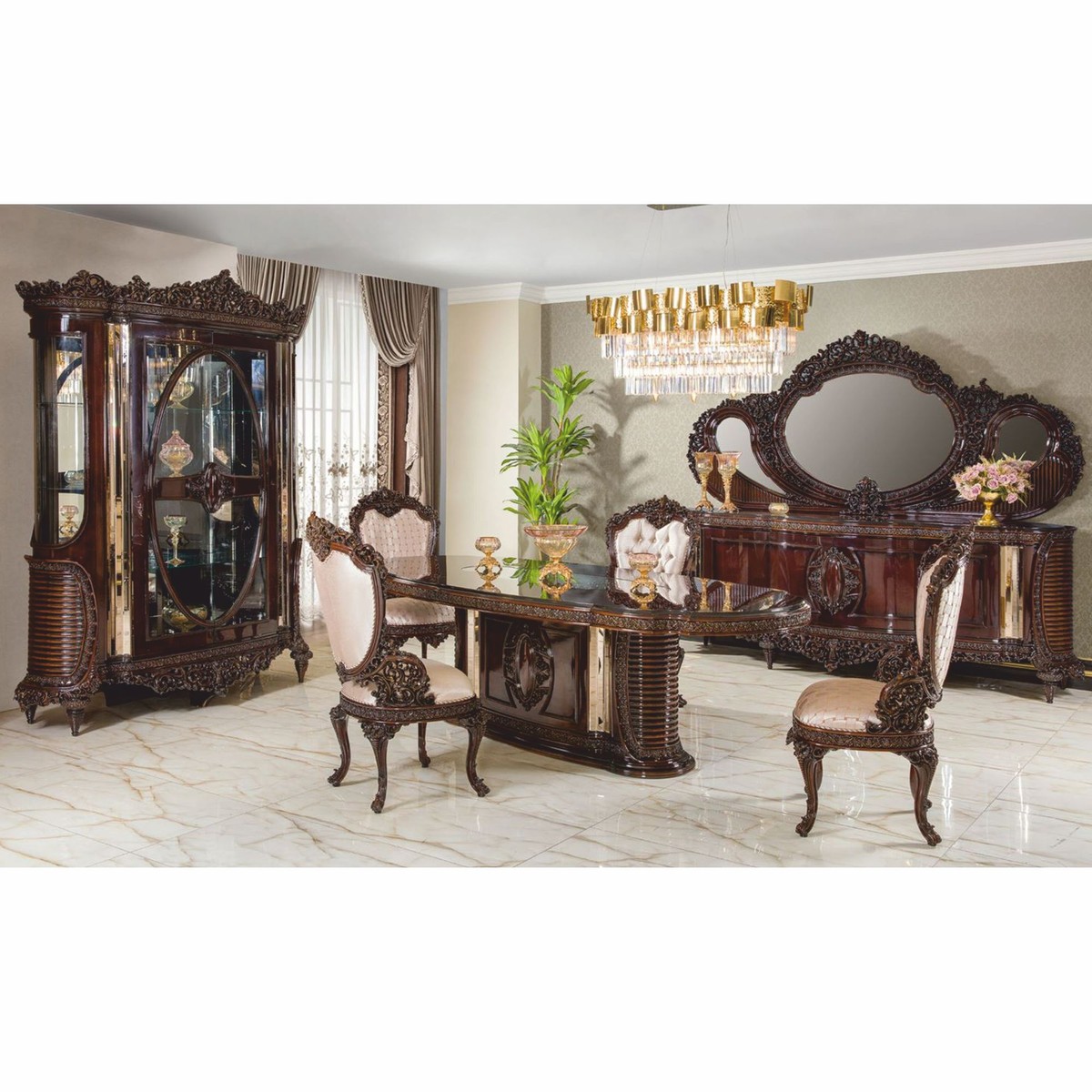 Table à Manger Baroque de Luxe Ovale Marron Foncé Or 270 cm Table à Manger Baroque de Luxe Ovale Marron Foncé Or 270 cm