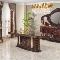 Table à Manger Baroque de Luxe Ovale Marron Foncé Or 270 cm Table à Manger Baroque de Luxe Ovale Marron Foncé Or 270 cm