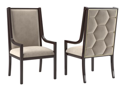 Casa Padrino Luxus Art Deco Esszimmerstuhl mit Armlehnen Dunkelbraun / Beige / Gold 50 x 50 x H. 105 cm
