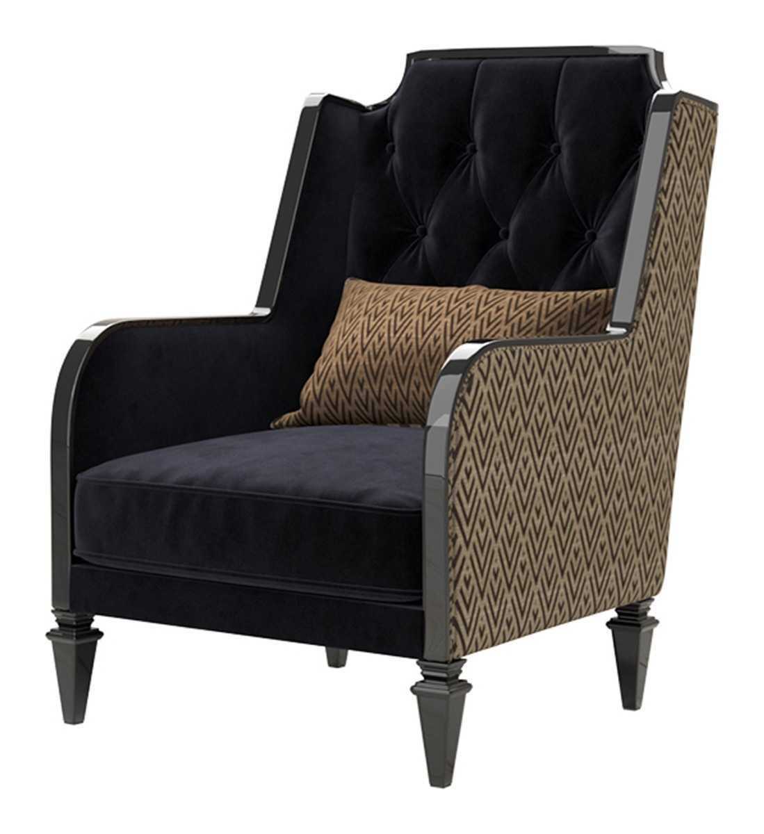 Casa Padrino Luxus Art Deco Sessel Schwarz / Braun / Gold 80 x 72 x H. 105 cm Casa Padrino Luxus Art Deco Sessel Schwarz / Braun / Gold 80 x 72 x H. 105 cm