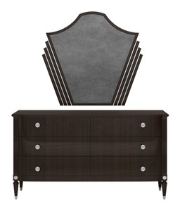 Casa Padrino Luxus Art Deco Kommode mit Spiegel Dunkelbraun / Grau / Silber 170 x 50 x H. 85 cm