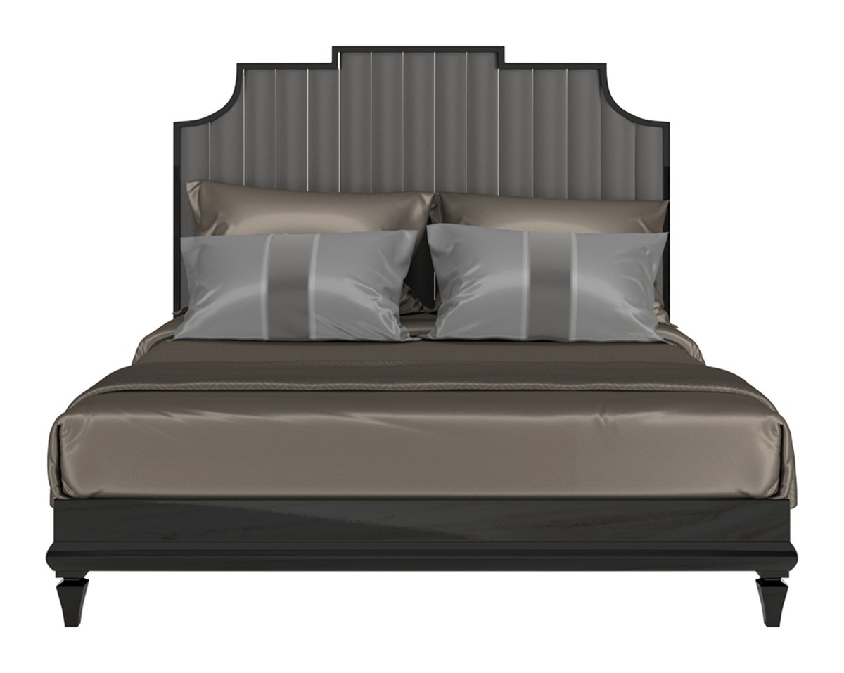 Casa Padrino Luxus Art Deco Doppelbett Grau / Schwarz 190 x 220 x H. 160 cm Casa Padrino Luxus Art Deco Doppelbett Grau / Schwarz 190 x 220 x H. 160 cm