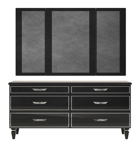 Casa Padrino Luxus Art Deco Kommode mit Spiegel Schwarz / Grau / Silber 180 x 55 x H. 85 cm