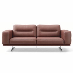 Modulares Luxus Leder Echtleder Sofa Braun Silber Casa Padrino Ledersofa Braun / Silber 220 cm - Modulares Sofa mit verchromten Metallfüßen - Wohnzimmer Sofa - Hotel Möbel