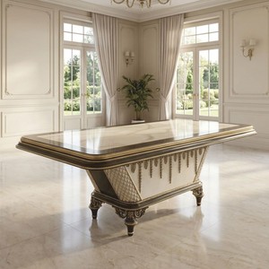 Luxus Barock Esstisch Beige / Schwarz / Gold