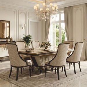 Luxus Barock Esszimmer Set Beige / Schwarz / Gold