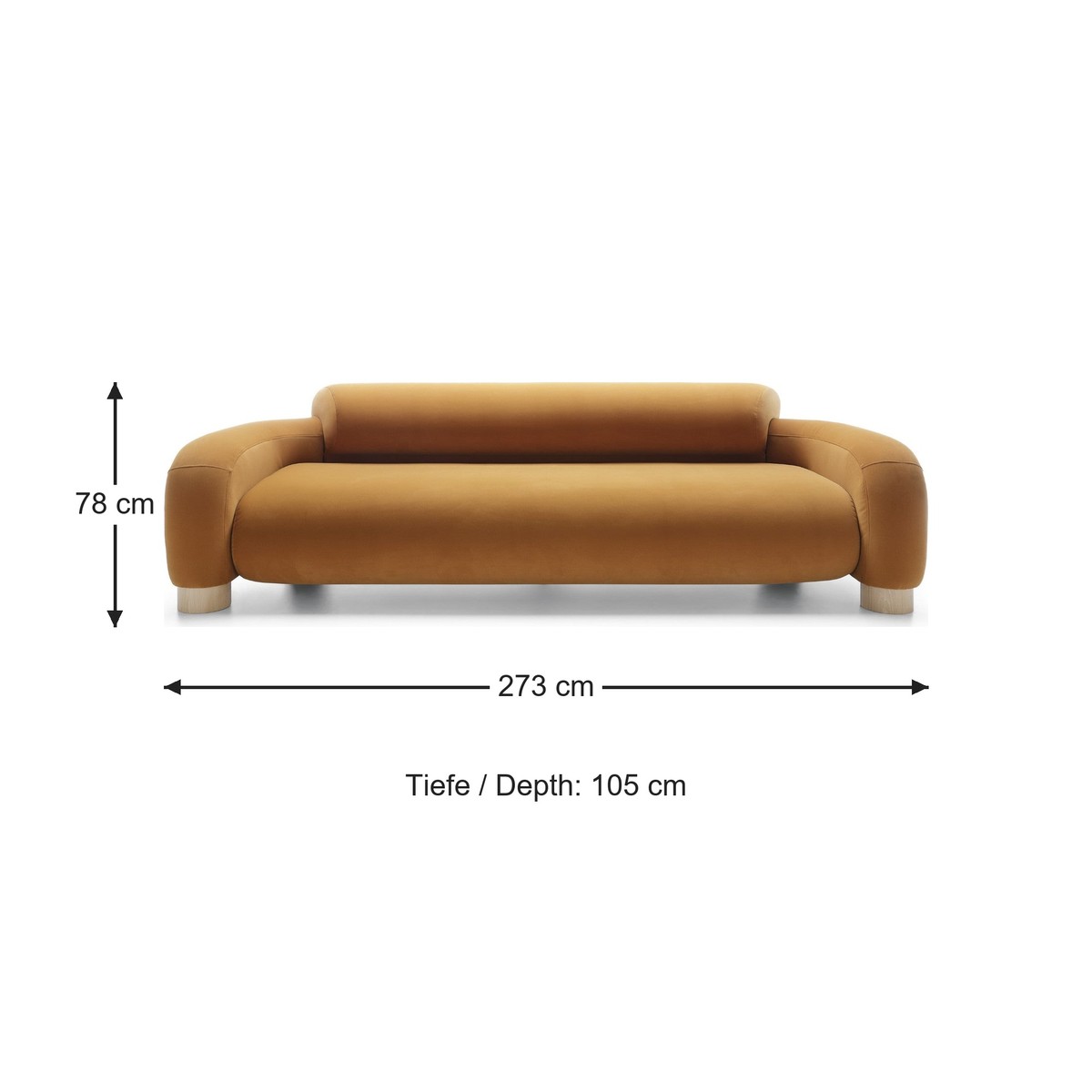 Casa Padrino Luxus Samtsofa Orange 273 cm - 4-Sitzer Sofa mit Holzfüßen - Wohnzimmer Sofa - Hotel Möbel Casa Padrino Luxus Samtsofa Orange 273 cm - 4-Sitzer Sofa mit Holzfüßen - Wohnzimmer Sofa - Hotel Möbel