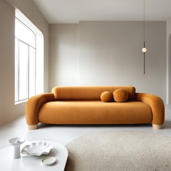 Casa Padrino Luxus Samtsofa Orange 273 cm - 4-Sitzer Sofa mit Holzfüßen - Wohnzimmer Sofa - Hotel Möbel Casa Padrino Luxus Samtsofa Orange 273 cm - 4-Sitzer Sofa mit Holzfüßen - Wohnzimmer Sofa - Hotel Möbel