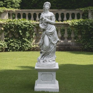 Jugendstil Skulptur Frau mit Blumen auf Sockel Jugendstil Skulptur Frau mit Blumen auf Sockel