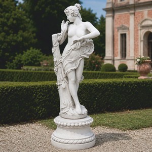 Gartenskulptur Frau auf Sockel Weiß Gartenskulptur Frau auf Sockel Weiß