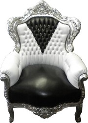 Casa Padrino Baroque Armchair King Black/White Leather Look Bling Bling - 120 x 85 x 85 cm - Handcrafted Luxury Furniture