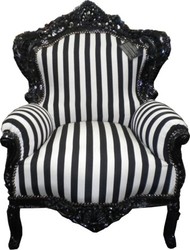 Casa Padrino Baroque Armchair King in antique style, black/white striped with black frame, 85 x 85 x 120 cm Casa Padrino Baroque Armchair King in antique style, black/white striped with black frame, 85 x 85 x 120 cm