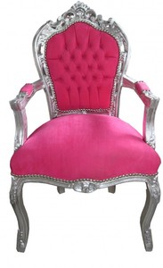 Casa Padrino Barocco Cena sedia rosa / argento con braccioli Casa Padrino Barocco Cena sedia rosa / argento con braccioli