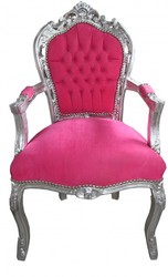 Casa Padrino Barocco Cena sedia rosa / argento con braccioli Casa Padrino Barocco Cena sedia rosa / argento con braccioli