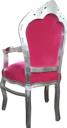 Casa Padrino Barocco Cena sedia rosa / argento con braccioli Casa Padrino Barocco Cena sedia rosa / argento con braccioli