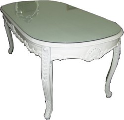 Casa Padrino Barock Esstisch Oval Weiss 195 x 80 x 90 cm aus Massivholz mit Glasplatte Casa Padrino Barock Esstisch Oval Weiss 195 x 80 x 90 cm aus Massivholz mit Glasplatte