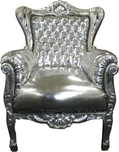 Casa Padrino Baroque Children's Armchair Tron in Silver, 84 x 58 cm, Handcrafted Antique Style Luxury Furniture