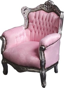 Casa Padrino Baroque Children's Armchair Tron in Pink and Silver, 84 x 58 cm, Handcrafted Solid Wood