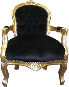 Casa Padrino Barock Kinderstuhl im Antik Stil, Massivholz Schwarz/Gold, Bezug Samt, 51x71 cm Casa Padrino Barock Kinderstuhl im Antik Stil, Massivholz Schwarz/Gold, Bezug Samt, 51x71 cm