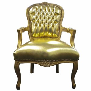 Casa Padrino Baroque Faux Leather Salon Chair Gold - Baroque Furniture Casa Padrino Baroque Faux Leather Salon Chair Gold - Baroque Furniture