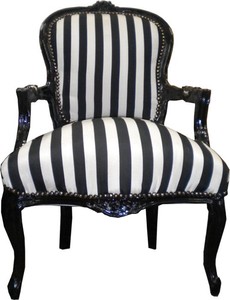 Casa Padrino Baroque Salon chair black / white stripes / black Casa Padrino Baroque Salon chair black / white stripes / black