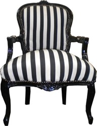 Casa Padrino barocco Salon Chair nero / White Stripes / Nero - strisce Mobili Casa Padrino barocco Salon Chair nero / White Stripes / Nero - strisce Mobili