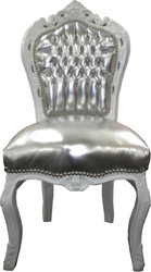 Similpelle Casa Padrino barocco Cena sedia d'argento / bianco Similpelle Casa Padrino barocco Cena sedia d'argento / bianco