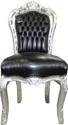 Casa Padrino Baroque dining room chair black / silver leather look Casa Padrino Baroque dining room chair black / silver leather look