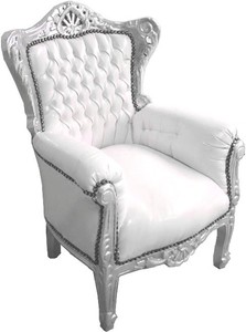 Casa Padrino Baroque Children's Armchair Throne in White and Silver - 84 x 58 cm - Handcrafted Luxury Furniture