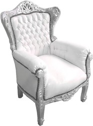 Casa Padrino Baroque Children's Armchair Throne in White and Silver - 84 x 58 cm - Handcrafted Luxury Furniture Casa Padrino Baroque Children's Armchair Throne in White and Silver - 84 x 58 cm - Handcrafted Luxury Furniture