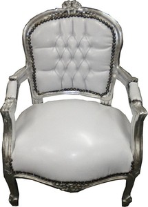 Casa Padrino Baroque Children's Chair Antique Style, White/Silver, Height 71 cm, Width 51 cm, Solid Wood