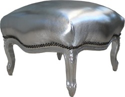 Casa Padrino Barock Fußhocker Hocker Silber PU Leder Lederoptik Kunstleder PU Leather Leatherlook Casa Padrino Barock Fußhocker Hocker Silber PU Leder Lederoptik Kunstleder PU Leather Leatherlook