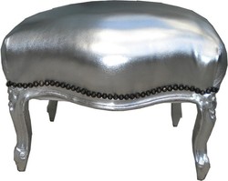 Casa Padrino Barock Fußhocker Hocker Silber PU Leder Lederoptik Kunstleder PU Leather Leatherlook Casa Padrino Barock Fußhocker Hocker Silber PU Leder Lederoptik Kunstleder PU Leather Leatherlook