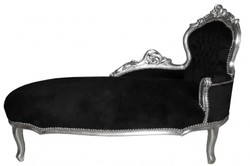 Casa Padrino Méridienne Baroque King Noir/Argent - Meuble de Luxe Artisanal Style Antique - 155 x 70 x 100 cm