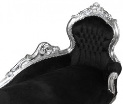 Casa Padrino Méridienne Baroque King Noir/Argent - Meuble de Luxe Artisanal Style Antique - 155 x 70 x 100 cm