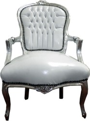 Baroque Salon chair white / silver leather look Baroque Salon chair white / silver leather look