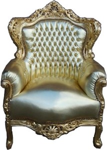 Casa Padrino Sillón Barroco King en Oro con Piel Sintética Dorada, 120 x 85 x 85 cm Casa Padrino Sillón Barroco King en Oro con Piel Sintética Dorada, 120 x 85 x 85 cm