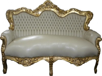 Casa Padrino Barock Sofa Creme Gold Cream Leather Look Sofa Baroque Furniture Lounge Möbel Interior Casa Padrino Barock Sofa Creme Gold Cream Leather Look Sofa Baroque Furniture Lounge Möbel Interior