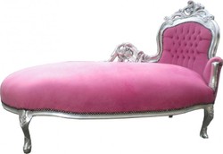 Casa Padrino Barock Chaiselongue King im Antik Stil, Rosa und Silber, Länge 155 cm