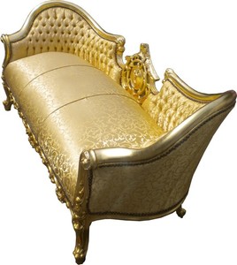 Casa Padrino Barock Sofa Garnitur Vampire Gold Muster Satin 200 x 75 x 82 cm - Handgefertigtes Unikat