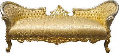 Casa Padrino Barock Sofa Garnitur Vampire Gold Muster Satin 200 x 75 x 82 cm - Handgefertigtes Unikat Casa Padrino Barock Sofa Garnitur Vampire Gold Muster Satin 200 x 75 x 82 cm - Handgefertigtes Unikat