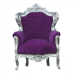 Casa Padrino Sillón Barroco King estilo antiguo, terciopelo morado y marco plateado, 120 x 85 x 85 cm