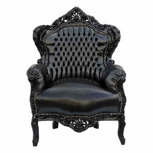 Casa Padrino Sillón Barroco King Negro / Piel Sintética Negra - Sillón Artesanal Estilo Antiguo - 120 x 85 x 85 cm Casa Padrino Sillón Barroco King Negro / Piel Sintética Negra - Sillón Artesanal Estilo Antiguo - 120 x 85 x 85 cm