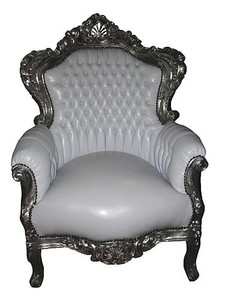 Casa Padrino Sillón Barroco King Estilo Antiguo Blanco / Plata 120 x 85 x 85 cm