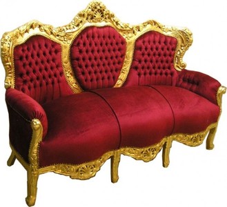 Casa Padrino Barock Sofa King im Antik Stil, Samtstoff in Bordeaux und Massivholz in Gold, 190 x 86 x 121 cm Casa Padrino Barock Sofa King im Antik Stil, Samtstoff in Bordeaux und Massivholz in Gold, 190 x 86 x 121 cm