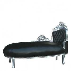 Casa Padrino Chaise Longue Barocco King in Ecopelle Nera e Argento, Lunghezza 155 cm, Larghezza 70 cm, Altezza 100 cm Casa Padrino Chaise Longue Barocco King in Ecopelle Nera e Argento, Lunghezza 155 cm, Larghezza 70 cm, Altezza 100 cm