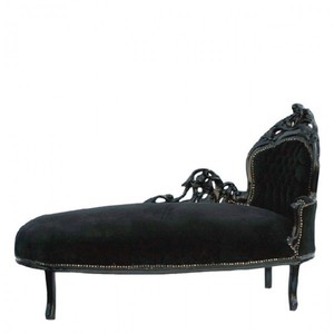 Casa Padrino Chaise Longue Barocca King Stile Antico, Velluto Nero, Legno Massello, 155 x 70 x 100 cm Casa Padrino Chaise Longue Barocca King Stile Antico, Velluto Nero, Legno Massello, 155 x 70 x 100 cm