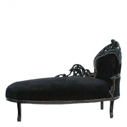 Casa Padrino Chaise Longue Barroca King Estilo Antiguo, Terciopelo Negro, Madera Maciza, 155 x 70 x 100 cm Casa Padrino Chaise Longue Barroca King Estilo Antiguo, Terciopelo Negro, Madera Maciza, 155 x 70 x 100 cm